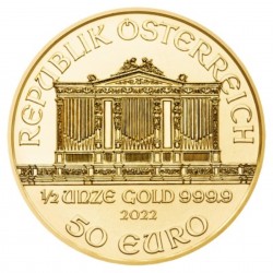 1/2 Oz 2022 Vienna Philharmonic Gold Coin