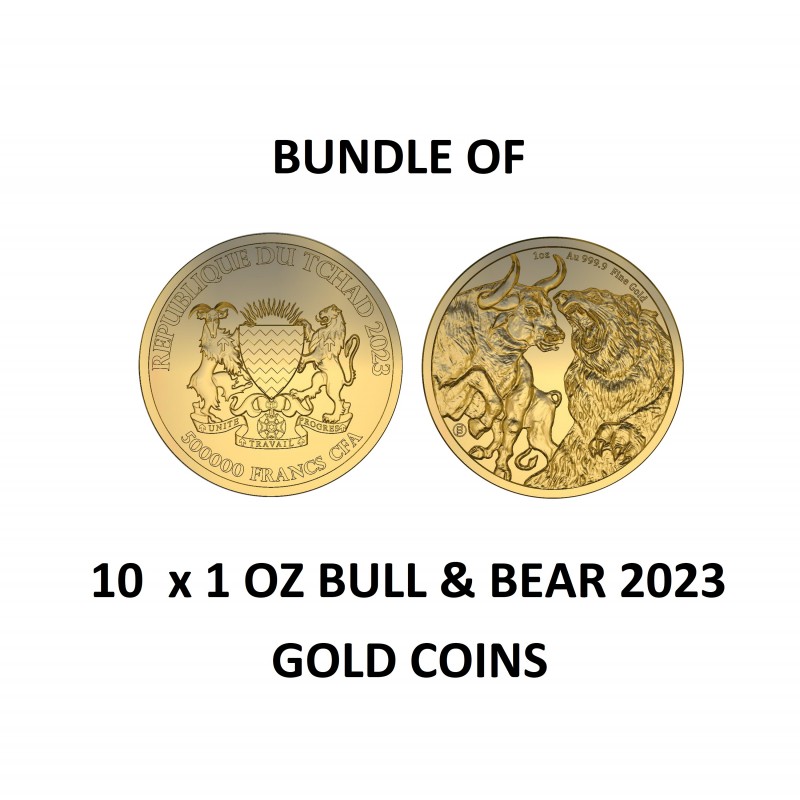 PRE-SALE BUNDLE OF 10 x 1 OZ BULL & BEAR 2023 GOLD COIN