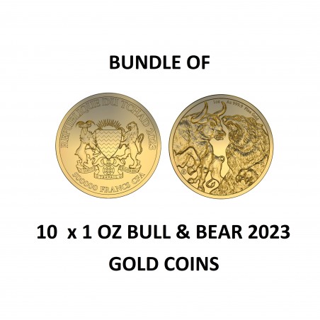 PRE-SALE BUNDLE OF 10 x 1 OZ BULL & BEAR 2023 GOLD COIN