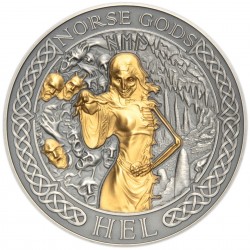 2 Oz HEL Norse Gods Gold Plated 2023 Silver Coin
