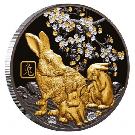 5 Oz Black Proof Gold Plating Rabbit 2023 Silver Coin