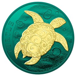 1 Oz Silver Hawksbill Turtle Space Colored And Gold Glided Coin