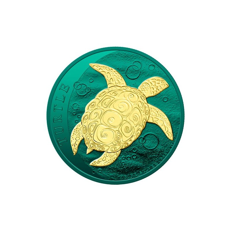 1 Oz Silber Hawksbill Turtle Space Colored And Gold Glided Coin