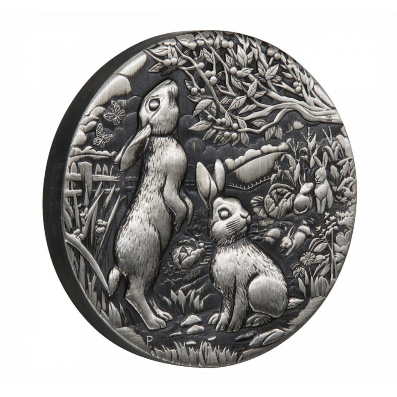 2 Oz Lunar Series III 2023 Year of the Rabbit Silver Antiqued Coin