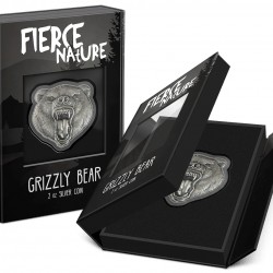 2 Oz Grizzly Bear - Fierce Nature Silbermünze