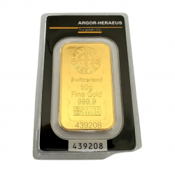 Pre-owned 50 Grams Argor-Heraeus Gold Bar