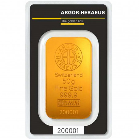 50 Grams Argor-Heraeus Goldbarren